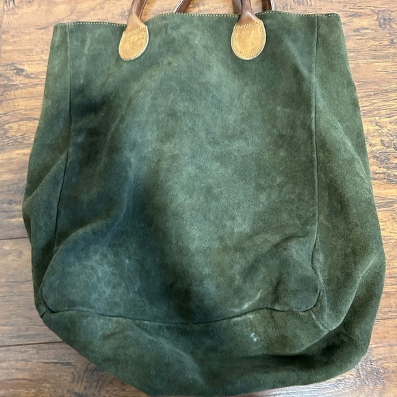 Vintage G.H. Bass & Co. Green Suede & Leather Tote Bag - large - Picture 4 of 6